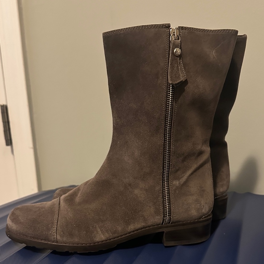 Women's Gray Suede Mid-Calf Zip Boots